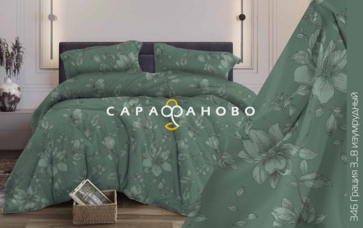 Ткань Бязь 220 см 120 гр рис 346 Грация, 3/8 Вид изумрудный