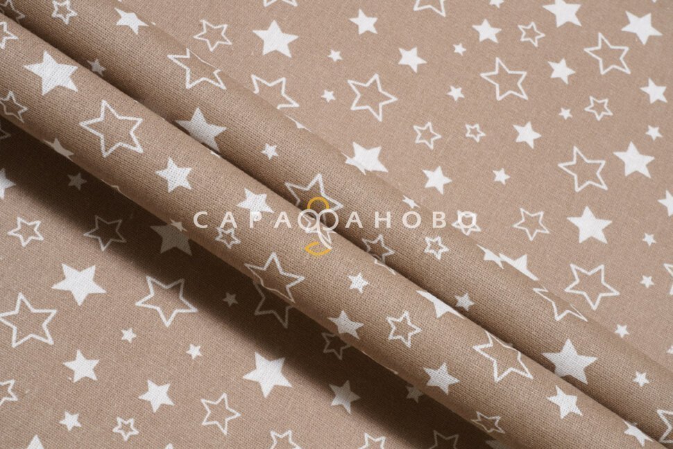Ткань Бязь 150 см Звездное небо кофе о/м рис. 7174/34