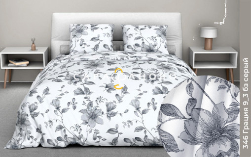 Ткань Бязь 220 см 120 гр рис 346 Грация, 9/3 Вид б/з серый