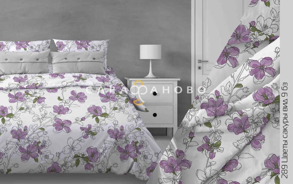 Ткань бязь 150 см 140 гр. рис 289 Цветы сакуры вид 9