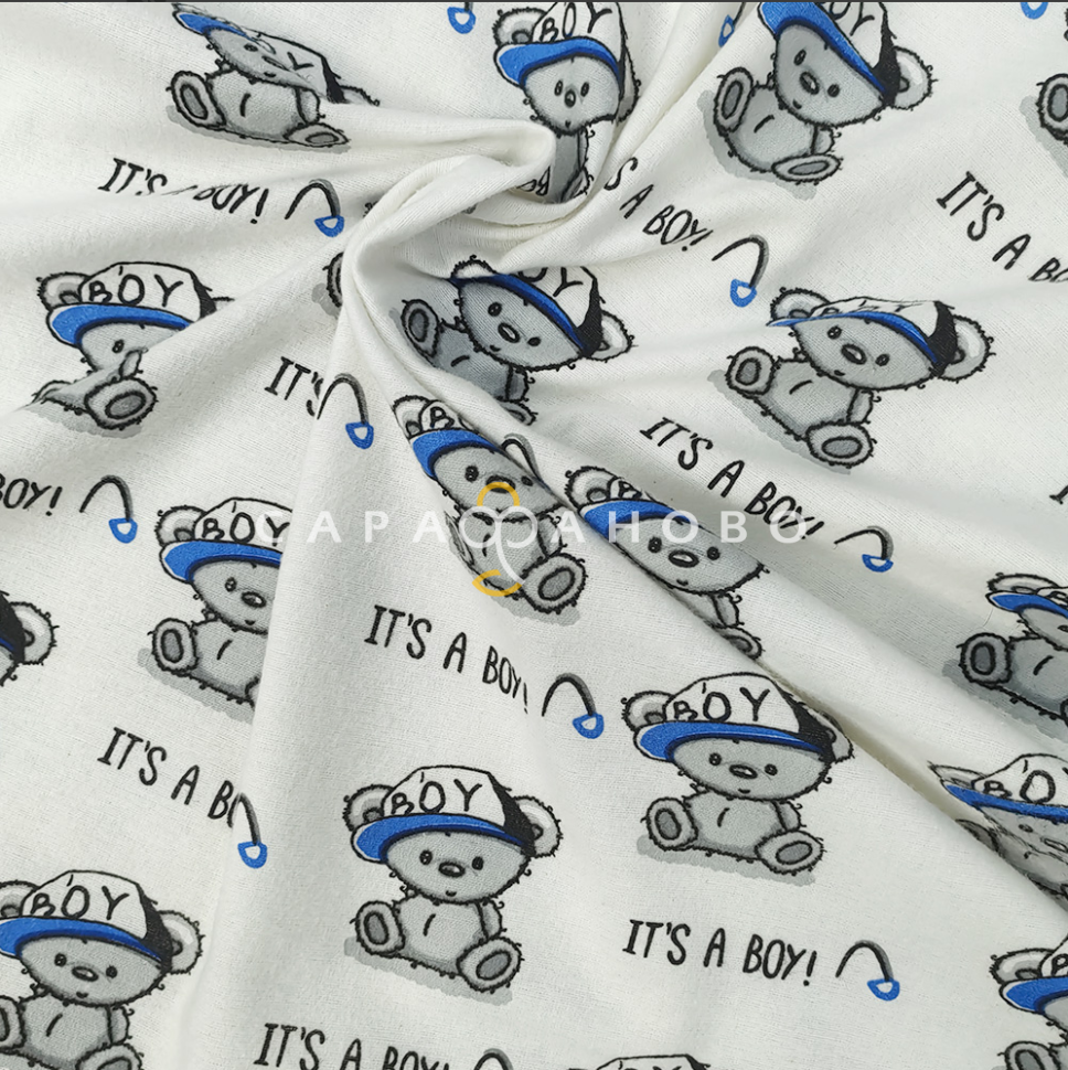 Ткань Теплый хлопок (Фланель) 180 см 170 гр диз Мишки Мальчики