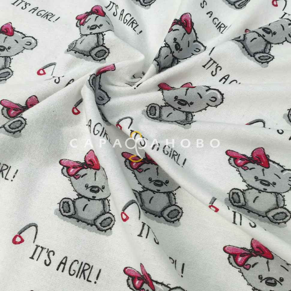 Ткань Теплый хлопок (Фланель) 180 см 170 гр диз Мишки девочки