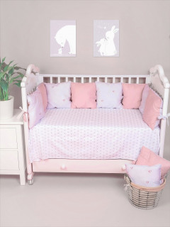 Бортики-подушечки в детскую кроватку набор 12 штук (32х32 см) диз Сердечки