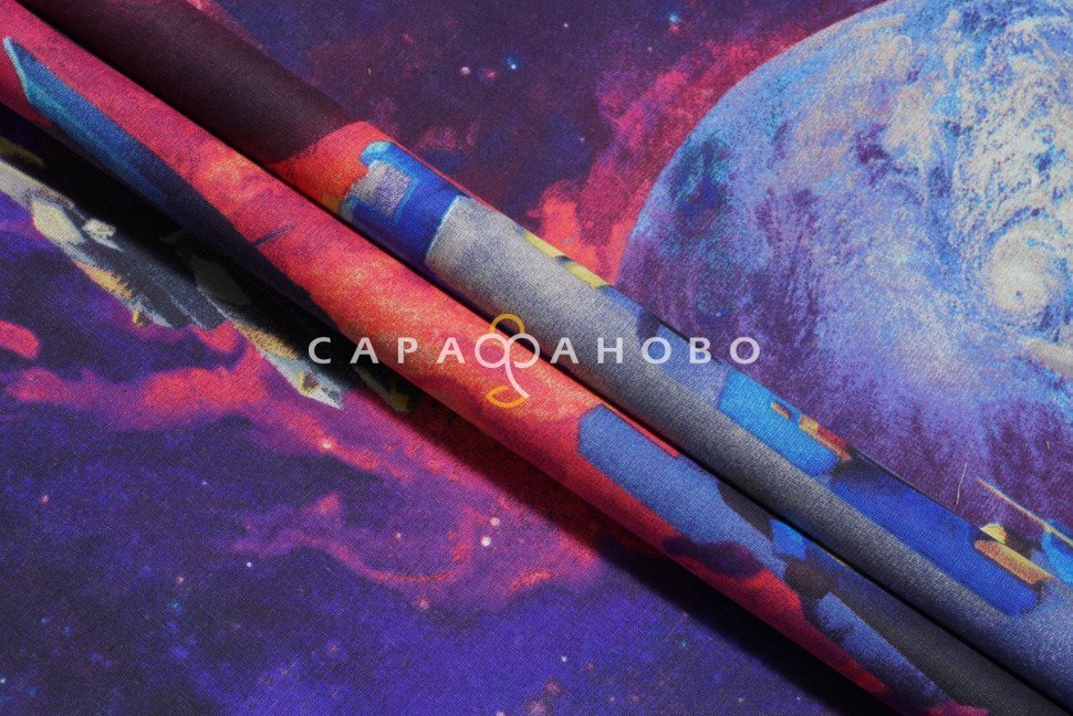 Ткань Бязь Комфорт 150 см Детская коллекция «Космос» рис 13049 вид 1