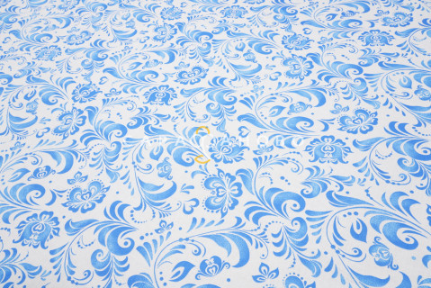 Ткань Рогожка 150 см 170 гр рис Гжель кройная 500316/1 