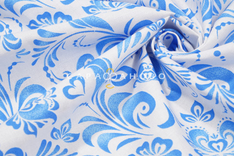 Ткань Рогожка 150 см 170 гр рис Гжель кройная 500316/1 