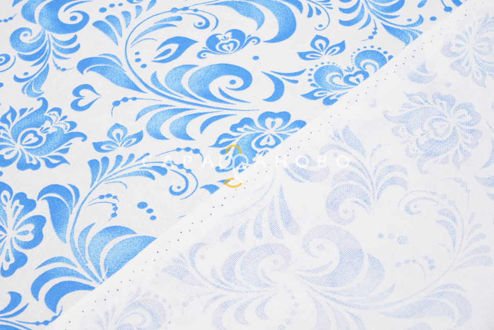 Ткань Рогожка 150 см 170 гр рис Гжель кройная 500316/1