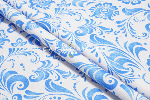 Ткань Рогожка 150 см 170 гр рис Гжель кройная 500316/1 