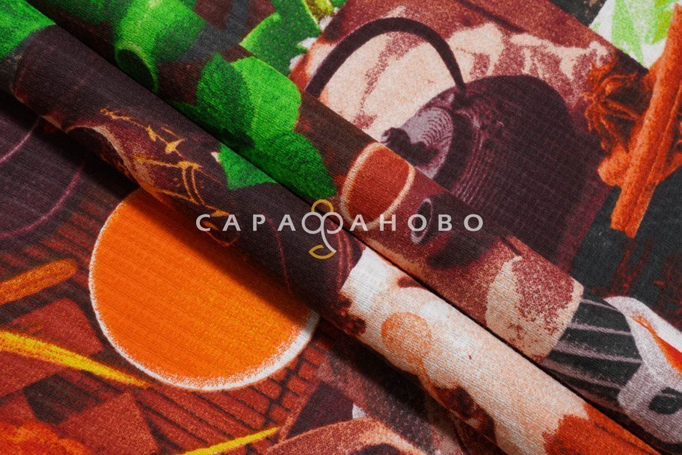 Ткань Полотно вафельное 50 см рис 5606 вид 1 Чайная церемония На отрез