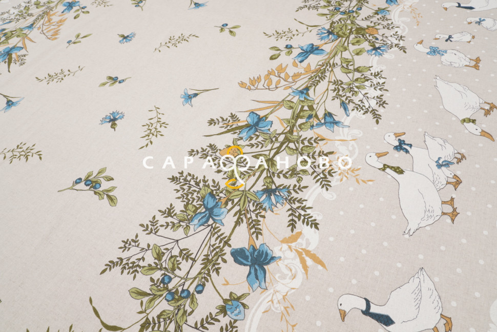 2-21( 1639 )Ткань п/лён 140гр. ш. 150 ДАТ. ГУСЬ КАЙМА в 2