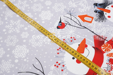 Ткань Рогожка 150 см 170 гр рис. Снеговики 12985-1