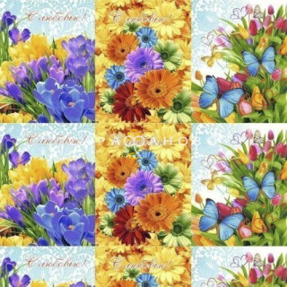 Ткань Полотно Вафельное 150 "Цветник" рис 10909-1