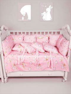 Бортики-подушечки в детскую кроватку набор 12 штук (32х32 см) диз Розовые сновидения