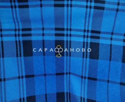 Ткань Теплый хлопок (Фланель) 150 см 170 гр диз Клетка синяя с черным квадратом