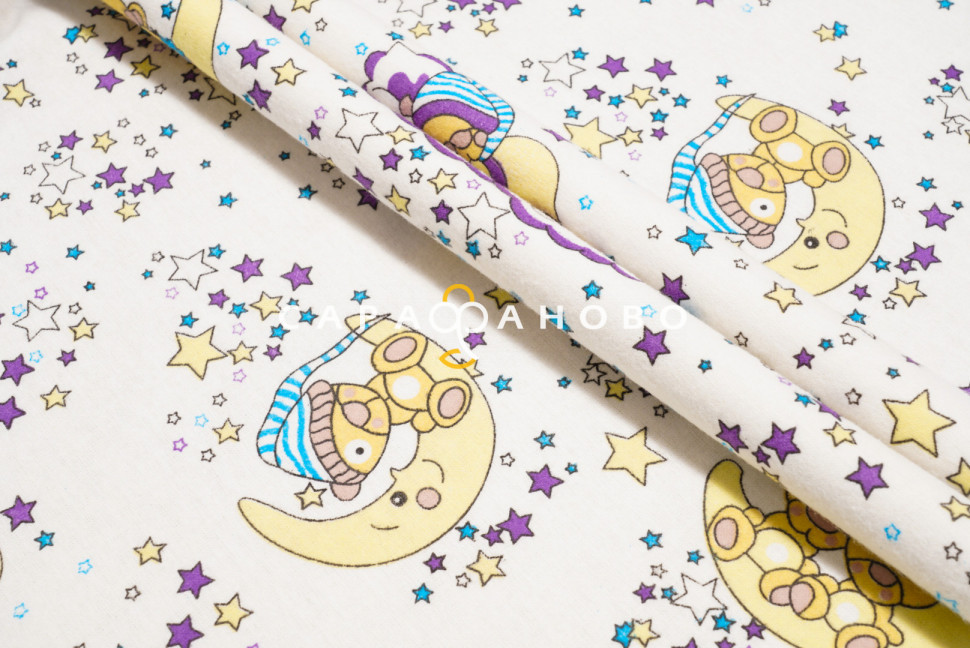 Ткань Теплый хлопок (Фланель) 180 см 170 гр диз Мишка на луне