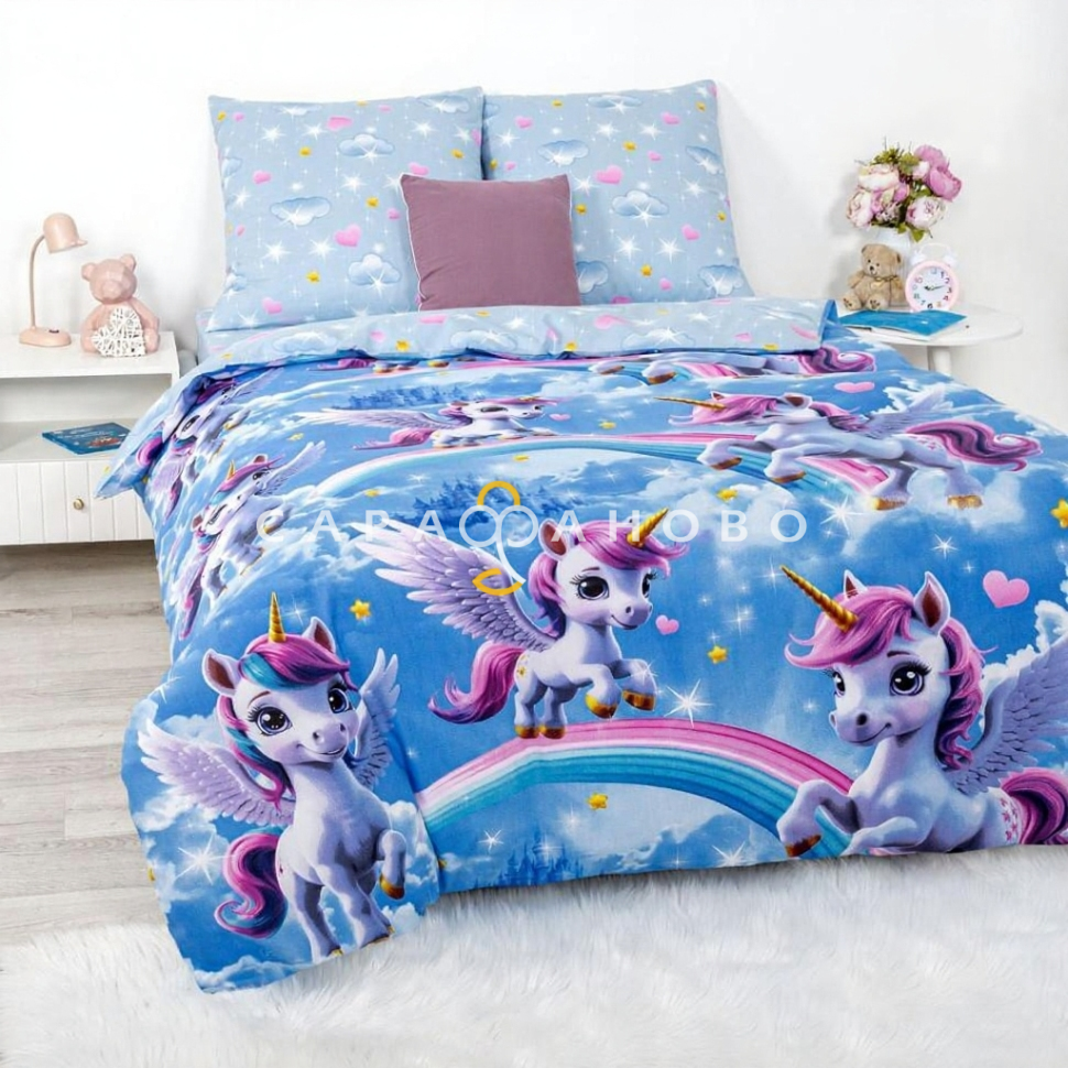 Ткань Поплин 150 см 115 гр рис Единорожки 13452-1