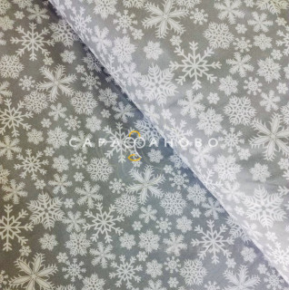 Ткань Бязь 150 см 120 гр рис 1827-17 снежинки на сером 