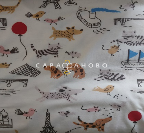 Ткань Теплый хлопок (Фланель) 180 см 170 гр диз Собачки Париж