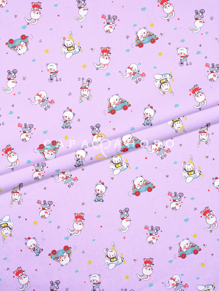 Ткань Фланель 90 см 175 гр №792-3П Грунт Веселый Транспорт