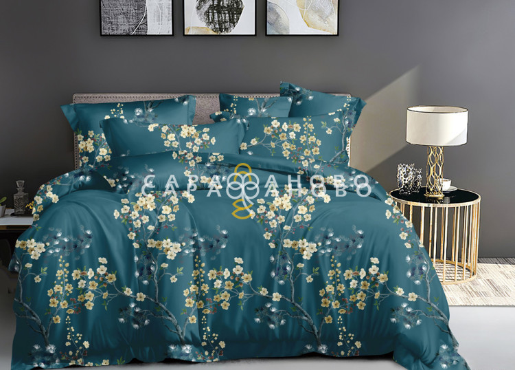 Ткань Полисатин 220 см. 90 гр. Деревья с цветами