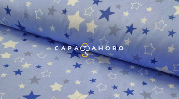 Ткань Бязь 150 см 120 гр рис 2258-1 звездопад на голубом 