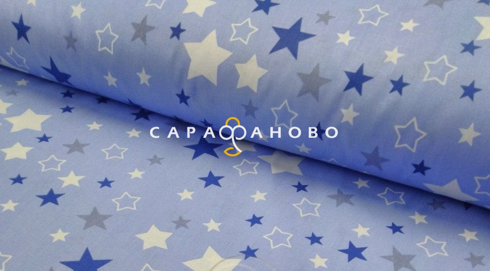 Ткань Бязь 150 см 120 гр рис 2258-1 звездопад на голубом