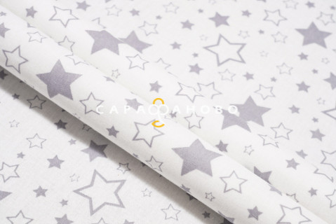 Ткань Бязь 150 см 120 гр рис 2291/а17 звездопад б/з серый 