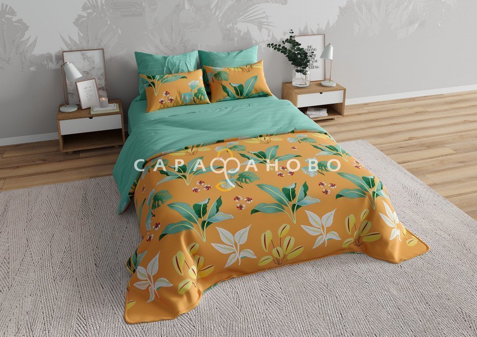 Ткань Поплин 220 см 150 гр рис Яркие тропики (основа)