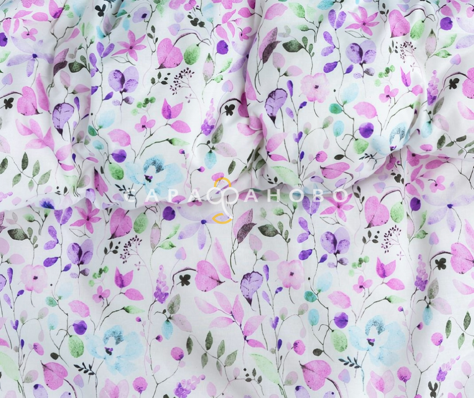 Ткань Поплин 220 см 110 гр рис 358 флоранс, 9/7 вид б/з сирень