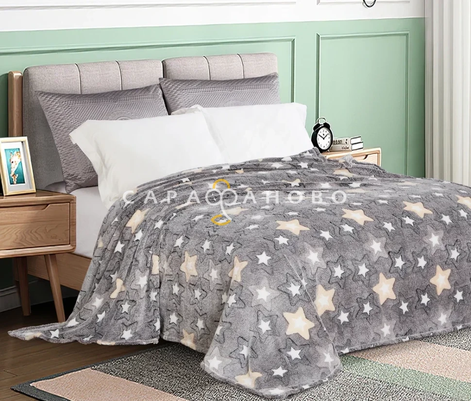 Ткань велсофт Звезды серые 160 гр/м2