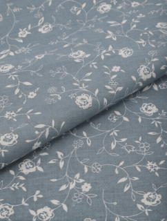 Ткань Бязь 150 см 120 гр рис 29461-2 плетистая роза серо-синяя 