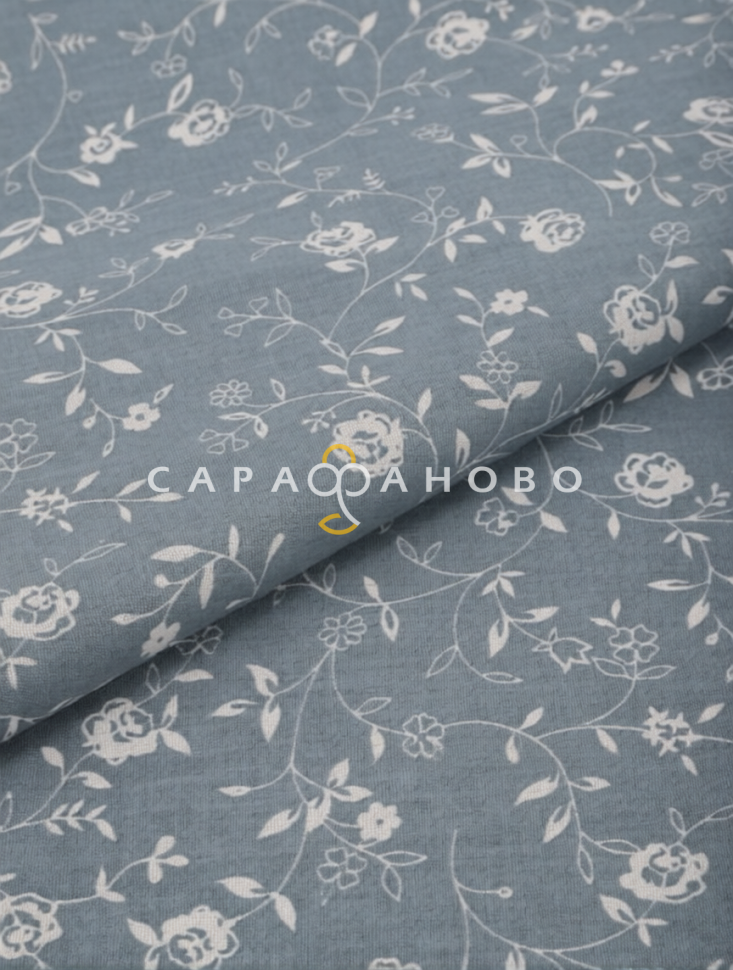 Ткань Бязь 150 см 120 гр рис 29461-2 плетистая роза серо-синяя