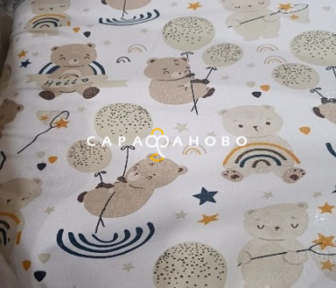 Ткань Теплый хлопок (Фланель) 180 см 170 гр диз Мишка Радуга