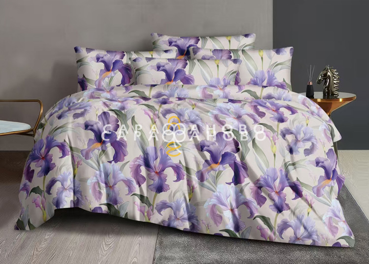 Ткань Полисатин 220 см. 90 гр. Фиолетовые Цветы