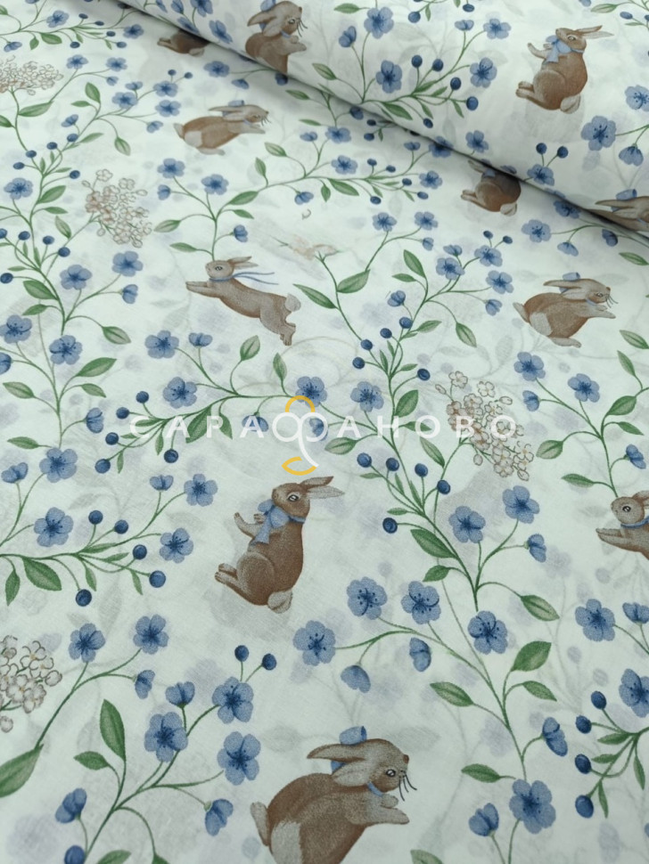 Ткань Поплин Детский 150 см 110 гр рис 29414 зайка с бантом