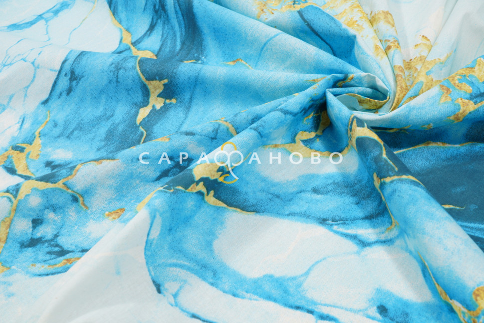 Ткань Бязь 150 см 140 гр рис Мрамор вид 4/1 бирюзовый