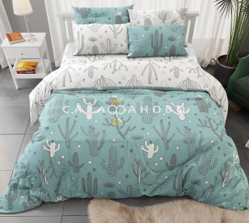 Ткань Поплин 220 см 105 гр рис КАКТУСЫ бирюза комп. 28442/2