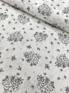 Ткань Поплин Детский 150 см рис. 2545/1 зайки в траве 