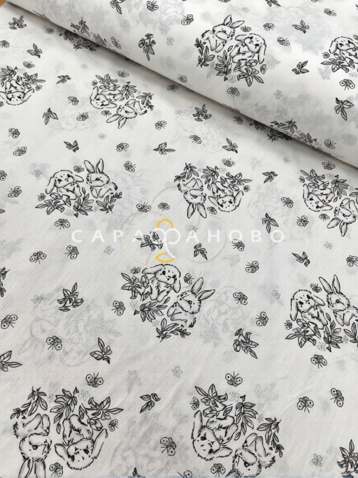 Ткань Поплин Детский 150 см рис. 2545/1 зайки в траве