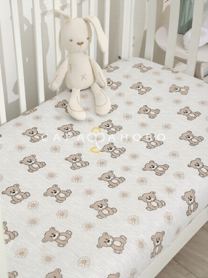 Ткань Поплин Детский 150 см 110 гр рис 29487 мишка с ромашкой