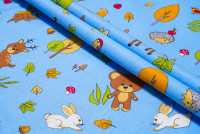 Ткань Бязь детская 150 см 120 гр рис Лесные друзья 2389-1 голубой (Зима)