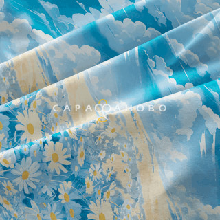 Ткань Перкаль 220 см 110 гр рис 72055 вид 1 "Воздушные ромашки" 