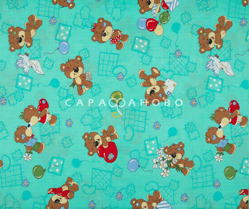 Ткань Бязь детская 150 см 120 гр рис Мишки 500293-2 мятный дубл. (Кр.Талка)