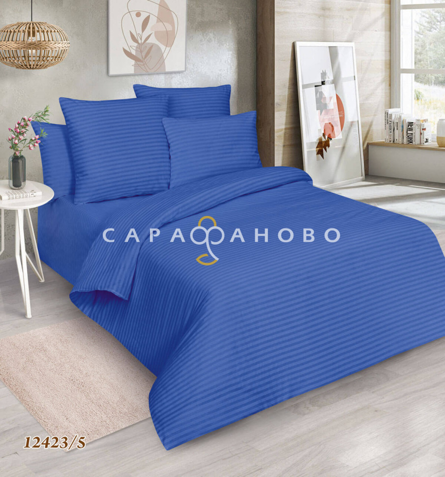 Ткань Поплин-страйп 220 см 115 гр. рис. 12423/5 син.