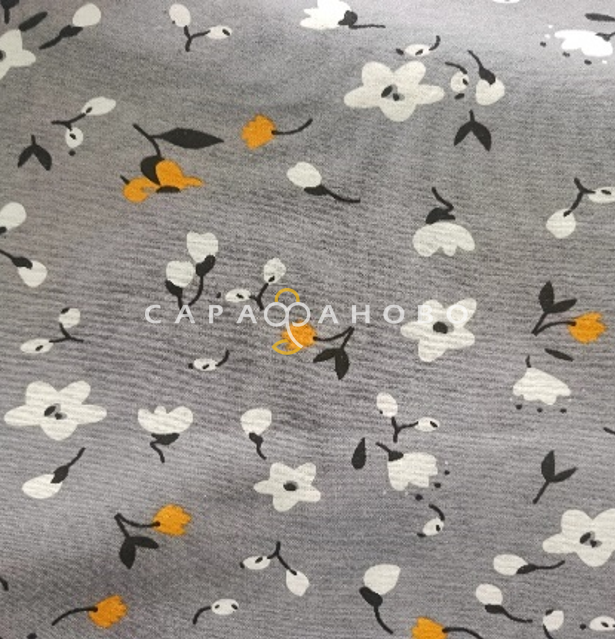 Ткань Теплый хлопок (Фланель) 150 см 170 гр диз Белый цветок на сером