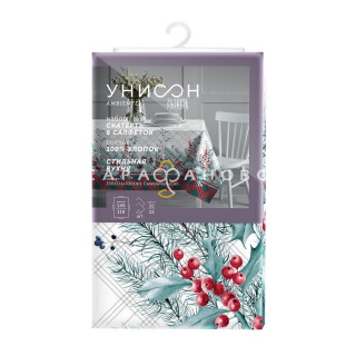 Комплект скатерть рогожка и 6 салфеток Унисон 33015-1/33014-1 Celebration/Cell