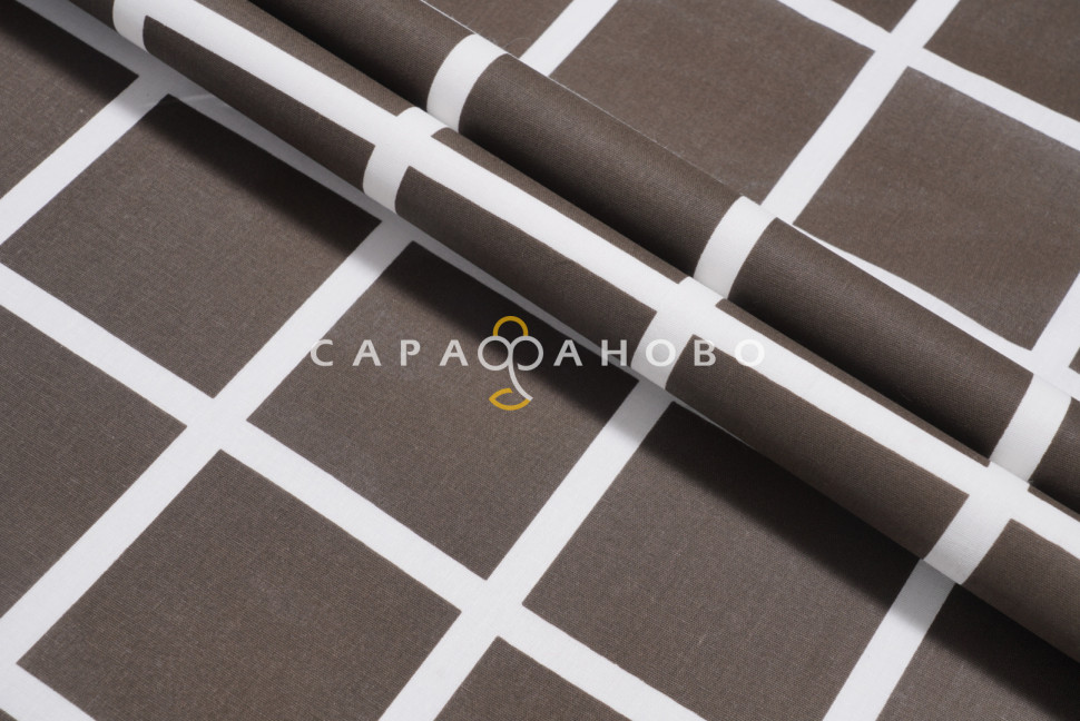 Ткань поплин 220 см. 105 гр Клетка кофе Рис. 28254/2