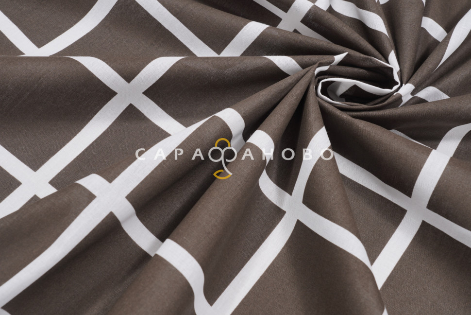 Ткань поплин 220 см. 105 гр Клетка кофе Рис. 28254/2