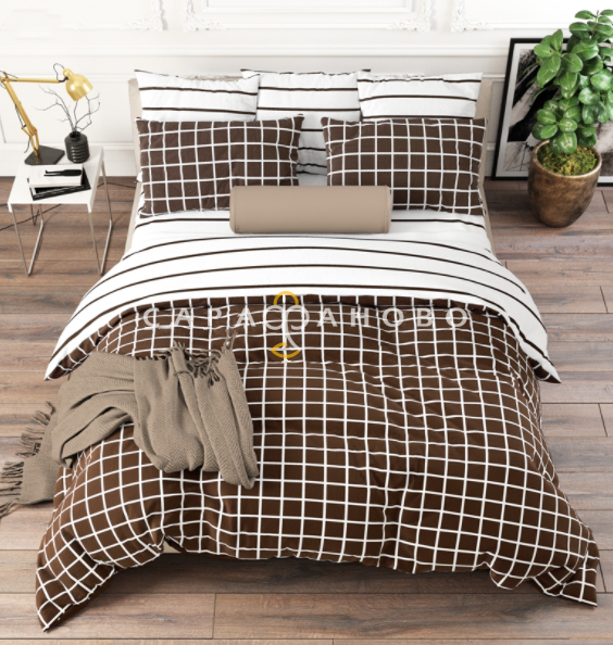 Ткань поплин 220 см. 105 гр Клетка кофе Рис. 28254/2