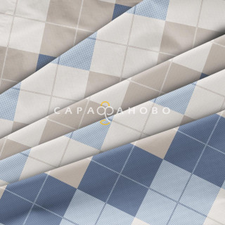 Перкаль 220 см набивной арт. 239 рис 50181 вид 1 "Клетка Паддингтон" голубая (комп 924770) 